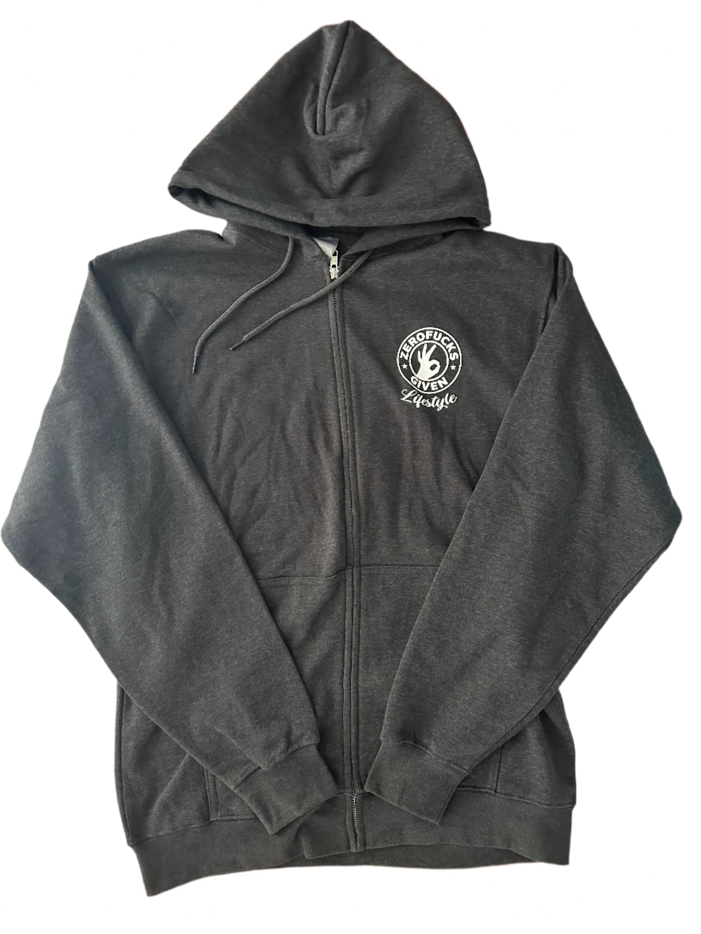 Zero Fucks Given Gray Zip-up Hoodie
