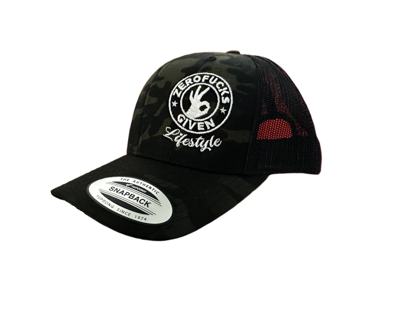 Zero Fucks Given Black Camo Trucker Hats