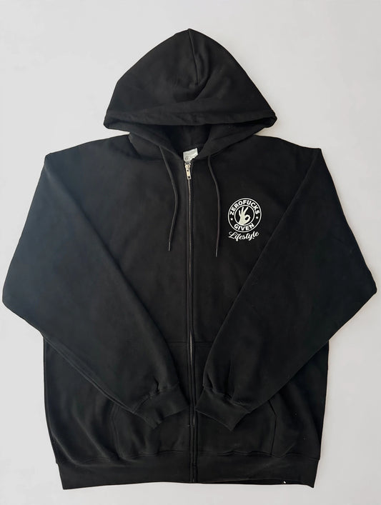 Zero Fucks Given Black Zip-Up Hoodie, front
